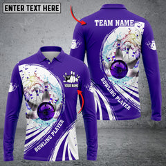 Maxcorners Bowling Ball Crashing The Pins Water Pattern Multicolor Option Customized Name Long Sleeve 3D Shirt