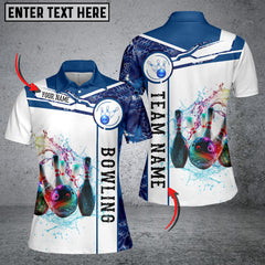 Maxcorners Blue And White Bowling Water Ball And Pins Customized Name 3D Shirt For Women