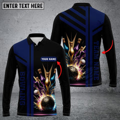 Maxcorners Bowling And Pins Premium Professional Multicolor Option Customized Name Long Sleeve 3D Shirt