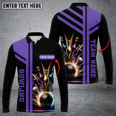 Maxcorners Bowling And Pins Premium Professional Multicolor Option Customized Name Long Sleeve 3D Shirt