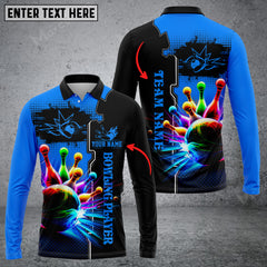 Maxcorners Bowling And Pins Premium Multicolor Option Customized Name Long Sleeve 3D Shirt