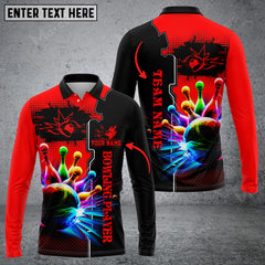 Maxcorners Bowling And Pins Premium Multicolor Option Customized Name Long Sleeve 3D Shirt