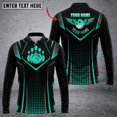 Maxcorners Bowling And Pins Polka Dot Motifs Premium Multicolor Option Customized Name Long Sleeve 3D Shirt