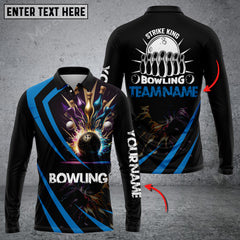 Maxcorners Strike King Bowling Multicolor Option Customized Name Long Sleeve 3D Shirt
