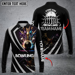 Maxcorners Strike King Bowling Multicolor Option Customized Name Long Sleeve 3D Shirt