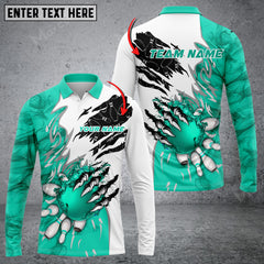 Maxcorners Bowling And Pins Plame Monster Hand Premium Multicolor Option Customized Name Long Sleeve 3D Shirt