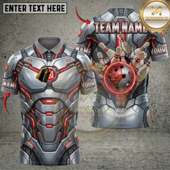 Maxcorners Bowling Superhero Red Reactor Armor Strike Personalized Name 3D Unisex Shirt