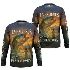 Maxcorners Even Jesus Had a Fish Story, Fishing Funny Shirt, Fishing UV Shirts, SPF Shirts For Men, Hooded Sun Shirt