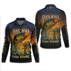 Maxcorners Even Jesus Had a Fish Story, Fishing Funny Shirt, Fishing UV Shirts, SPF Shirts For Men, Hooded Sun Shirt