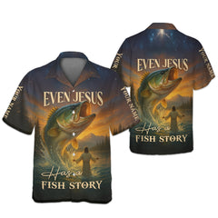 Maxcorners Even Jesus Had a Fish Story, Fishing Funny Shirt, Fishing UV Shirts, SPF Shirts For Men, Hooded Sun Shirt