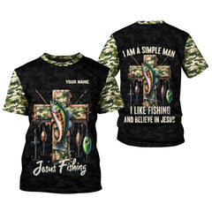 Maxcorners I Like Fishing And Believe In Jesus, Camo Fishing Shirt, Fishing UPF Shirts, Jesus Fishing Shirt, Gift For Fishermen
