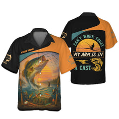 Maxcorners Can't Work Today My Arm Is In A Cast Hooded UPF Shirt, Fishing Funny Shirt, Hooded UPF Shirt, Men Long Sleeve Shirt
