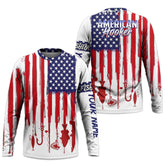 Maxcorners American Hooker Hooded UPF Shirt, American Flag Fish Shirt, Long Sleeve Fishing Shirts, Mens Casual Shirts