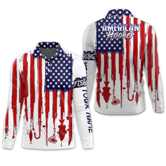 Maxcorners American Hooker Hooded UPF Shirt, American Flag Fish Shirt, Long Sleeve Fishing Shirts, Mens Casual Shirts