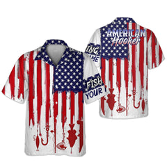 Maxcorners American Hooker Hooded UPF Shirt, American Flag Fish Shirt, Long Sleeve Fishing Shirts, Mens Casual Shirts