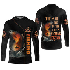 Maxcorners The Man The Myth The Legend, Hooded UPF Shirt, Tournament Fishing Shirt, Funny Fishing Tee Shirts, Long Sleeve Tops