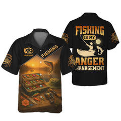 Maxcorners Fishing Is My Anger Management, Hooded UPF Shirt, UV Shirts For Men, Long Sleeve Fishing Shirts, Mens Casual Shirts