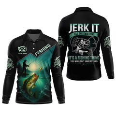 Maxcorners Jerk It Fishing Funny Shirt, Long Sleeve Fishing Shirts, SPF Shirts For Men, Men Long Sleeve Shirt