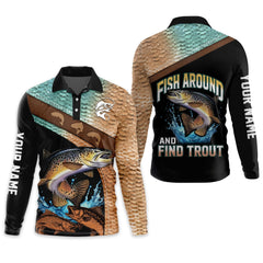 Maxcorners Fish Around And Find Trout Shirt, Trout Fishing Shirt, Long Sleeve Fishing Shirts, SPF Shirts For Men, Funny Fishing Shirt