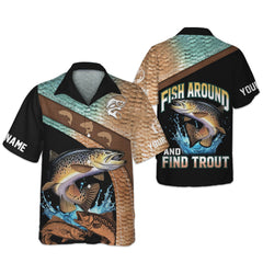 Maxcorners Trout Fishing Shirt, Hawaiian Fishing Shirt, Long Sleeve Fishing Shirts, SPF Shirts For Men, Mens Casual Shirts