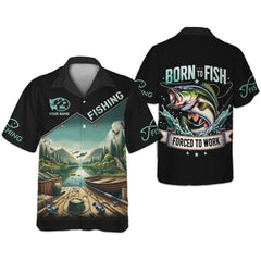 Maxcorners Born To Fish Forced To Work Funny Fishing Shirts, UV Protection Shirt, Long Sleeve Fishing Shirts, Mens Casual Shirt