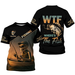 Maxcorners WTF Where's The Fish, Funny Skeleton Shirts, Fishing UV Shirts, Gag Gifts For Men, Mens Casual Shirt