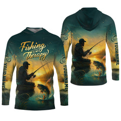 Maxcorners Fishing Is My Therapy, Long Sleeve Sun Shirt, SPF Shirts For Men, Gag Gifts For Men, Fishing Shirt
