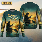 Maxcorners Fishing Is My Therapy, Long Sleeve Sun Shirt, SPF Shirts For Men, Gag Gifts For Men, Fishing Shirt For Men