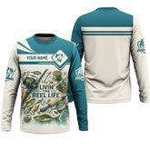 Maxcorners Living The Reel Life Fishing Shirts, Funny Fishing Shirts, Long Sleeve Sun Shirt, Fishing Gifts For Men