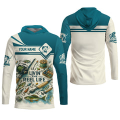 Maxcorners Living The Reel Life Fishing Shirts, Funny Fishing Shirts, Long Sleeve Sun Shirt, Fishing Gifts For Men