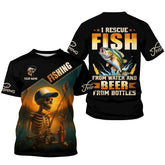 Maxcorners Fish And Beer, Skeleton Fishing, Funny Fishing Shirts, SPF Shirts For Men, Long Sleeve Top