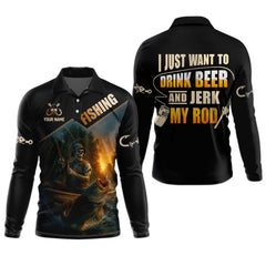 Maxcorners Drink Beer Funny Fishing Shirts, SPF Long Sleeve Shirts, Sun Shirts For Men, Hooded Long Sleeve Shirts