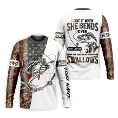 Maxcorners I Love It When She Bends Over SPF Shirt, American Flag Fish Shirt, Fishing UPF Shirts, Funny Fishing Shirts