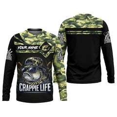 Maxcorners Crappie Life Camo Fishing Shirt, Fishing T-Shirts Funny, SPF Long Sleeve Shirts, Men Long Sleeve Shirt