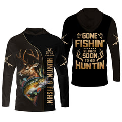 Maxcorners Gone Fishing And Be Back To Go Hunting, Men Fishing Shirt, SPF Long Sleeve Shirts, Funny Fishing Shirt