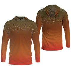 Maxcorners Orange Brook Trout Skin UPF Fishing Shirts, Hooded Sun Shirt, Personalized Fishing Gifts, UV Shirts For Men
