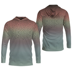 Maxcorners Rainbow Brook Trout Skin UPF Fishing Shirts, Hooded Sun Shirt, Personalized Fishing Gifts, UV Shirts For Men
