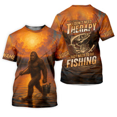 Maxcorners Bigfoot Fishing Shirt, Fishing Therapy SPF Shirts For Men, Fishing UPF Shirts, Funny Fishing Shirt