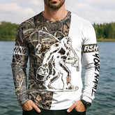 Maxcorners Sasquatch Fishing SPF Long Sleeve Shirts, Funny Fishing Shirt, Fishing Gifts For Men, Men's Fishing Shirt