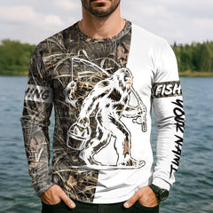 Maxcorners Sasquatch Fishing SPF Long Sleeve Shirts, Funny Fishing Shirt, Fishing Gifts For Men, Men's Fishing Shirt