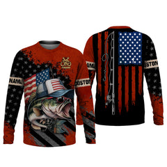 Maxcorners Patriotic Fishing Shirt, Largemouth Bass Fishing SPF Shirt, Fisherman Outfit, Men Long Sleeve Shirt