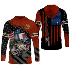 Maxcorners Patriotic Fishing Shirt, Largemouth Bass Fishing SPF Shirt, Fisherman Outfit, Men Long Sleeve Shirt
