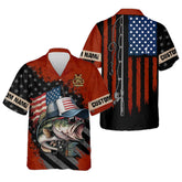 Maxcorners Patriotic Fishing Shirt, Largemouth Bass Fishing SPF Shirt, Fisherman Outfit, Men Long Sleeve Shirt