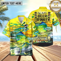 Maxcorners Mahi-Mahi Fishing Beer Drinker Yellow Sky Pattern Sport Jersey Personalized Name, Team Name Hawaiian Shirt