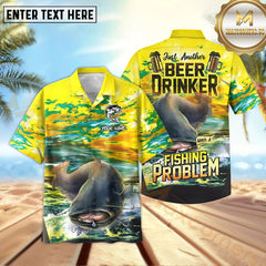 Maxcorners Catfish Fishing Beer Drinker Yellow Sky Pattern Sport Jersey Personalized Name, Team Name Hawaiian Shirt