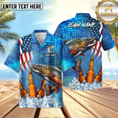 Maxcorners Trout Fishing USA Flag Blue Beer Pattern Sport Jersey Personalized Name, Team Name Hawaiian Shirt