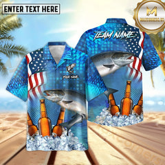 Maxcorners Salmon Fishing USA Flag Blue Beer Pattern Sport Jersey Personalized Name, Team Name Hawaiian Shirt