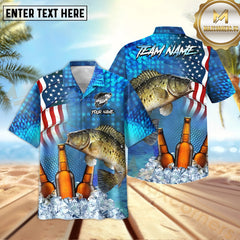 Maxcorners Crappie Fishing USA Flag Blue Beer Pattern Sport Jersey Personalized Name, Team Name Hawaiian Shirt