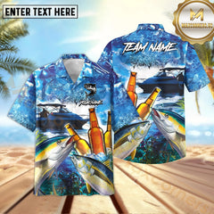 Maxcorners Tuna Fishing Boat Blue Beer Pattern Sport Jersey Personalized Name, Team Name Hawaiian Shirt