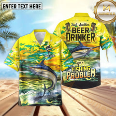 Maxcorners Marlin Fishing Beer Drinker Yellow Sky Pattern Sport Jersey Personalized Name, Team Name Hawaiian Shirt